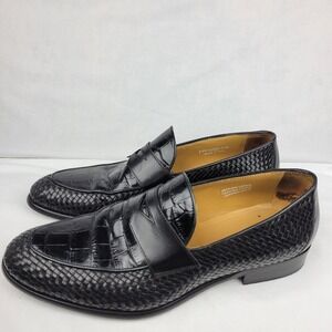 Mens Casual Dress Shoes Black Croc Woven Leather Loafers Sz 11 M Paul Fredrick